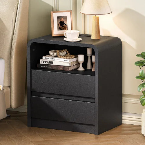 Mesa de noche moderna con estación de carga, USB y 2 cajones