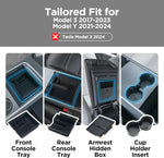 Kit organizador de consola 4 piezas para Tesla Model 3 2017–2023 y Model Y 2021–2024