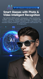 Gafas inteligentes AI con cámara 8 MP – video, traducción, Bluetooth y música