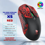 Red Tri-Mode Wireless Gaming Mouse 12,800 DPI – RGB & 1000 Hz