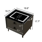 Mesa de noche inteligente con tapa de vidrio, carga inalámbrica, LED y USB