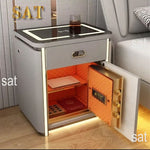 Mesa de noche inteligente con tapa de vidrio, huella, carga inalámbrica y LED