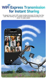 Gafas inteligentes AI con cámara 8 MP – video, traducción, Bluetooth y música
