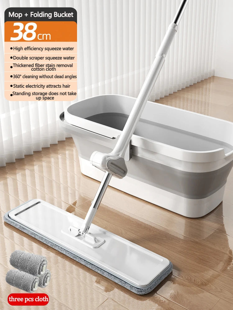38 cm 360° Flat Spin Mop with Folding Bucket