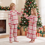 Pijamas navideños a cuadros para mamá y niños – manga larga