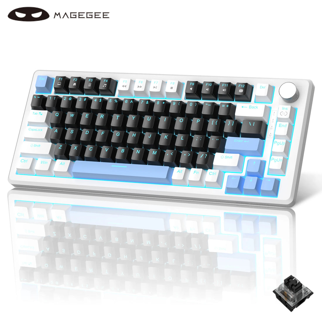 MageGee 75% – teclado mecánico gamer con perilla y retroiluminación azul