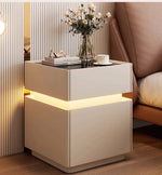 Mesa de noche inteligente con luz de sensor, carga inalámbrica y 3 cajones