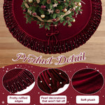 Falda roja de terciopelo con perlas para árbol – 60 pulgadas