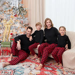 Pijamas familiares navideños con pantalón a cuadros – manga larga