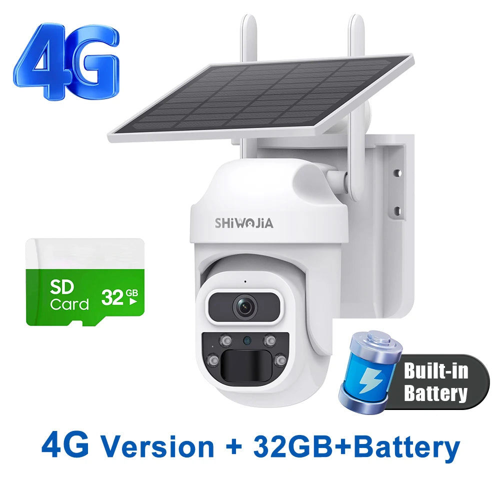 SHIWOJIA 5MP 3K – cámara solar PTZ 4G/WiFi con visión nocturna y detección humana