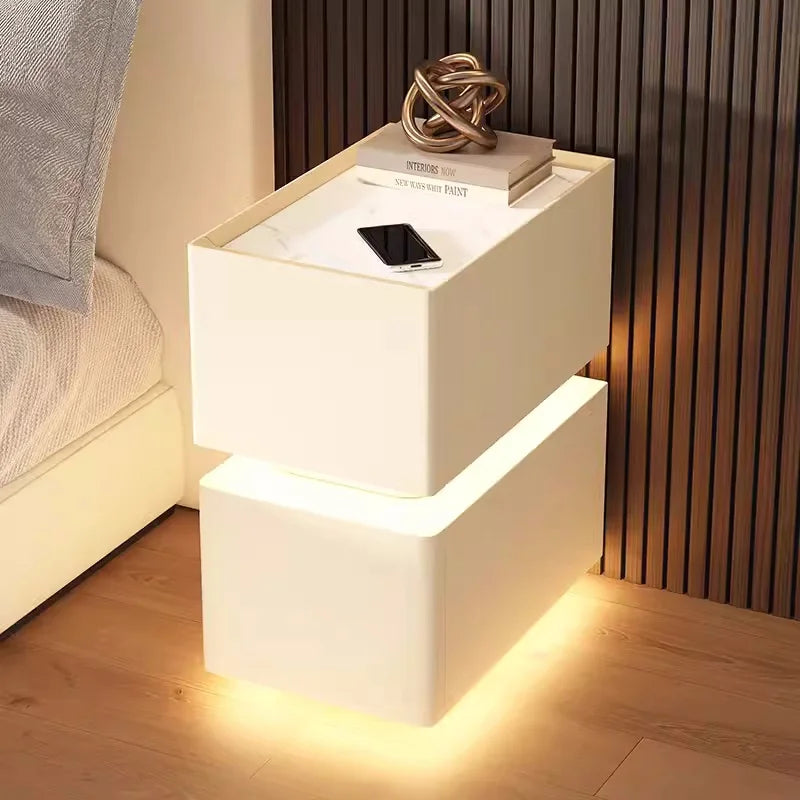 Mesa de noche inteligente nórdica de 25 cm con sensor y carga inalámbrica