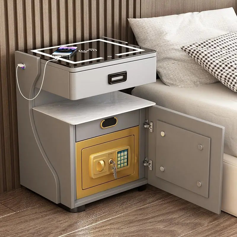 Mesa de noche inteligente de 60 cm con caja fuerte y carga inalámbrica