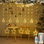 Cortina de luces navideñas LED USB-C – reno, copo, estrella, campana y árbol