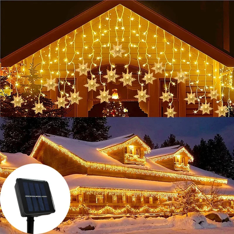 Solar LED Snowflake Curtain Lights – 3.5 m / 7 m