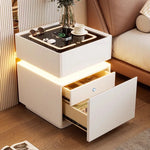 Mesa de noche inteligente con luz de sensor, carga inalámbrica y 3 cajones