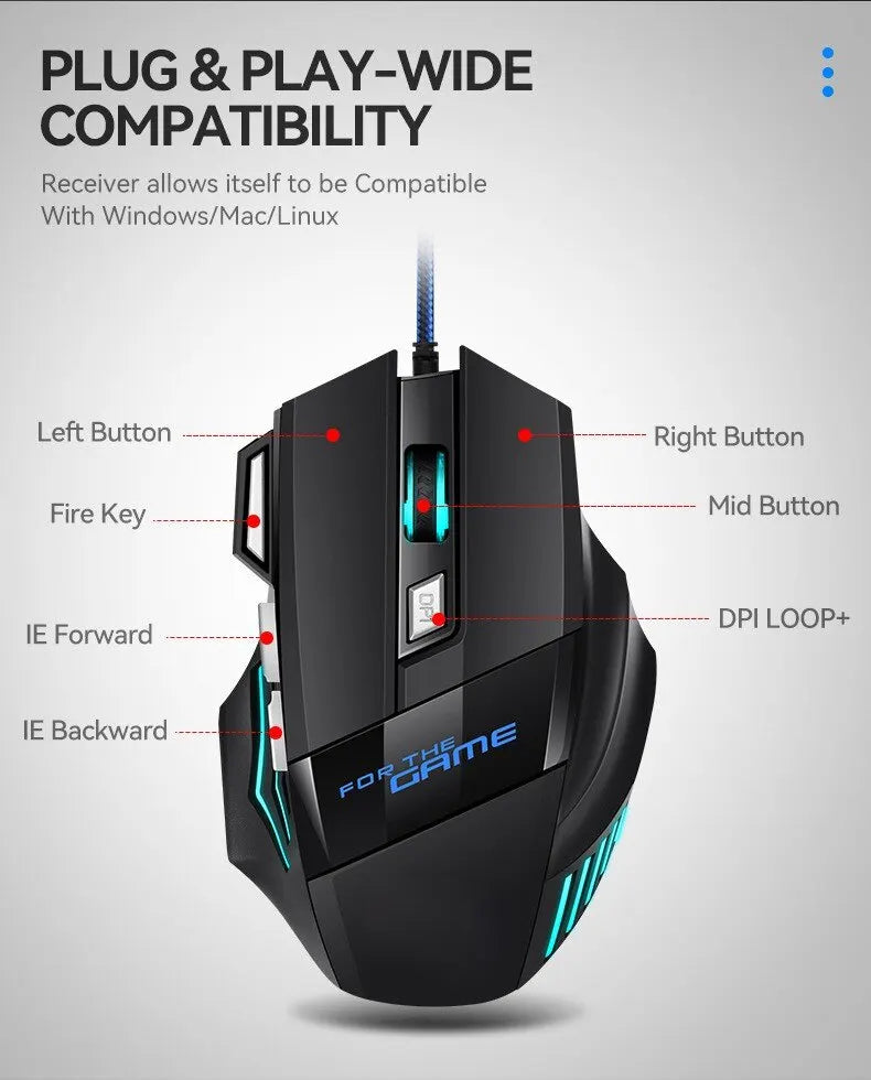 7D RGB Wired Gaming Mouse – Ergonomic Design for PC & Laptop