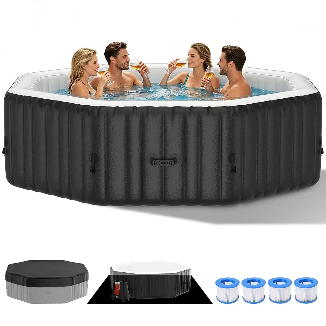 Jacuzzi inflable poligonal para 4–6 personas con 130 AirJets y PVC resistente a fugas