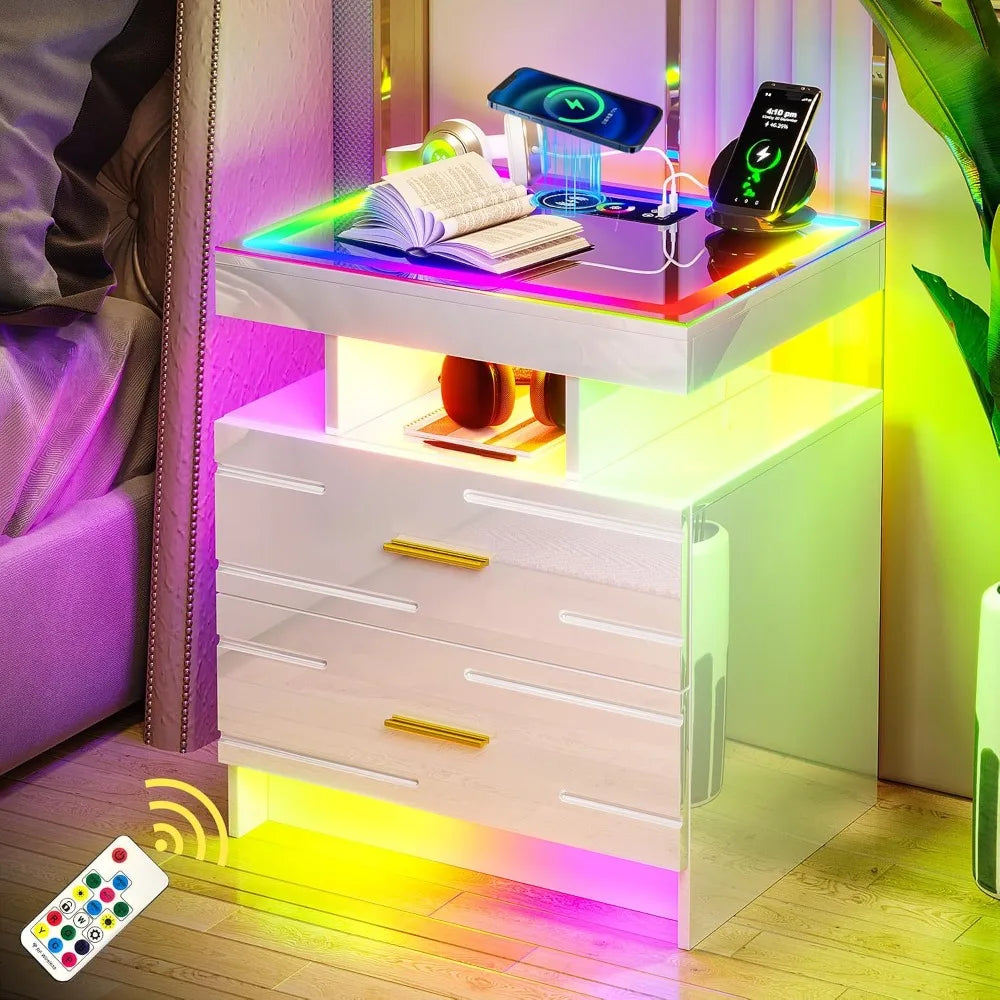 RGB Smart Nightstand with USB-C, Motion Sensor & 2 Drawers