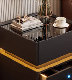 Mesa de noche inteligente con luz de sensor, carga inalámbrica y 3 cajones
