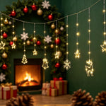 Cortina de luces navideñas LED USB-C – reno, copo, estrella, campana y árbol