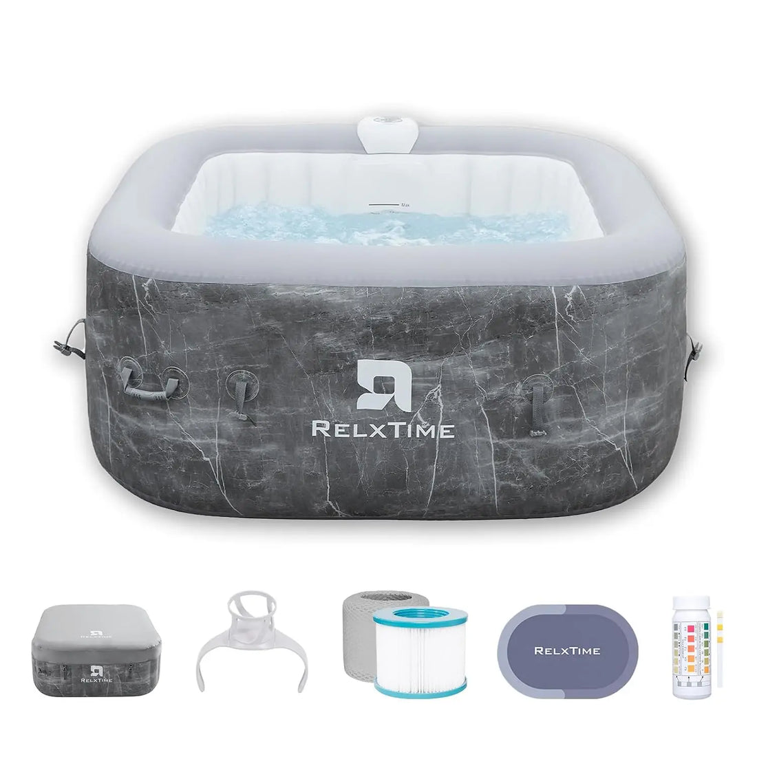 Jacuzzi inflable cuadrado para 2–3 personas con 110 AirJets y bomba calefactora
