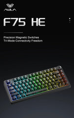 AULA F75 HE – 75% Hall Effect Tri-Mode Mechanical Keyboard, RGB, Hot-Swap & 8K