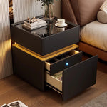 Mesa de noche inteligente con luz de sensor, carga inalámbrica y 3 cajones