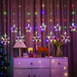 Cortina de luces navideñas LED USB-C – reno, copo, estrella, campana y árbol