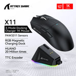 ATTACK SHARK X11 – mouse gamer inalámbrico 22K DPI con base de carga RGB