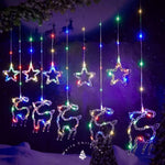 Cortina de luces navideñas LED USB-C – reno, copo, estrella, campana y árbol