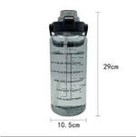 Botella deportiva 2 L con pajilla y marcador de tiempo