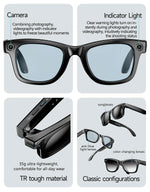 Gafas inteligentes AI con cámara 8 MP – video, traducción, Bluetooth y música