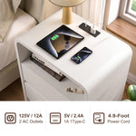 Mesa de noche moderna con estación de carga, USB y 2 cajones
