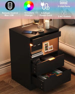 Mesa de noche RGB LED negra con estación de carga
