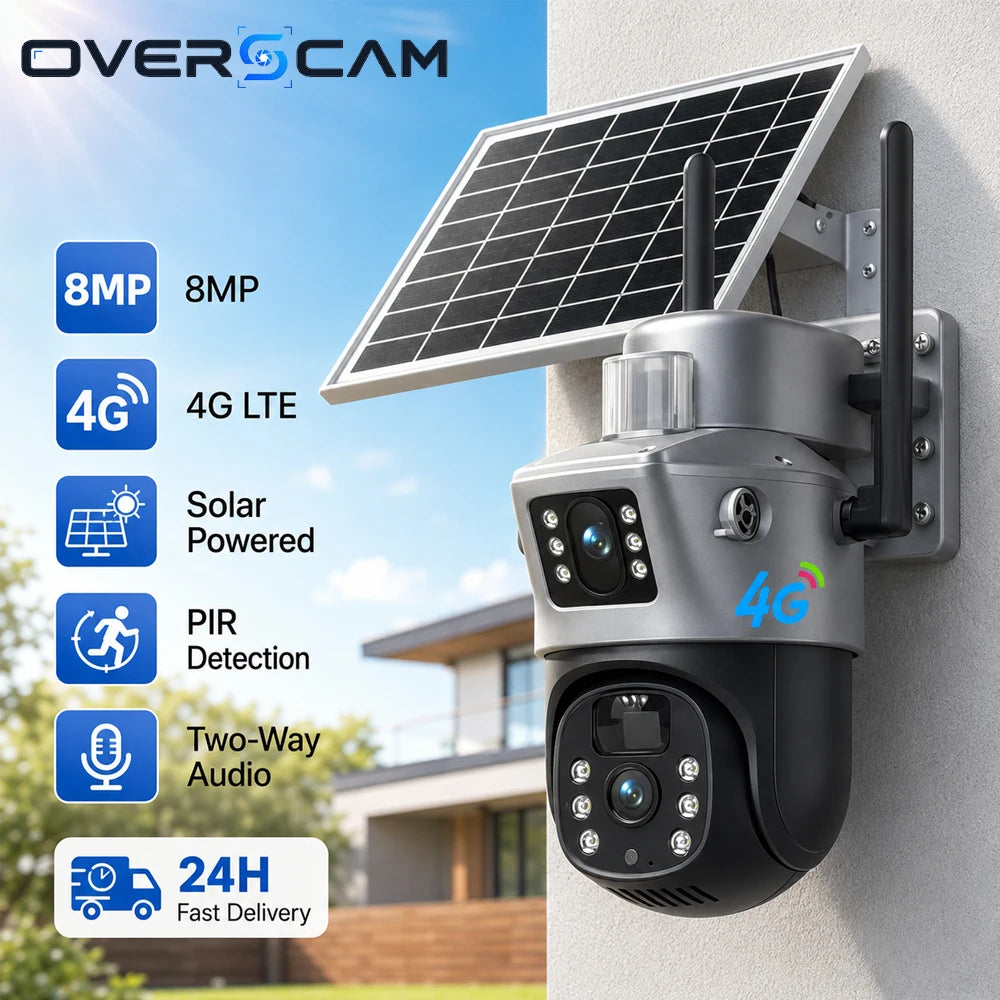 Cámara de seguridad solar 8MP 4G LTE PTZ – doble lente, PIR y audio bidireccional