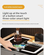 Mesa de noche inteligente con carga inalámbrica, LED, USB y cerradura de huella