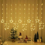 Cortina de luces navideñas LED USB-C – reno, copo, estrella, campana y árbol