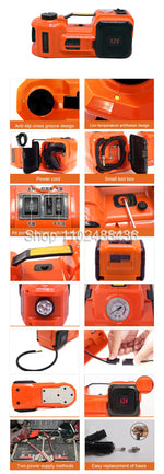 12 V 5-Ton 3-in-1 Electric Hydraulic Jack with Inflator & LED