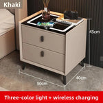 Mesa de noche inteligente con carga inalámbrica, LED, USB y cerradura de huella