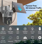 Cámara de seguridad solar 8MP 4G LTE PTZ – doble lente, PIR y audio bidireccional