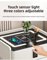 Mesa de noche inteligente de madera con carga inalámbrica y LED táctil de 3 colores