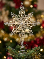 LED Bethlehem Star Christmas Tree Topper – Silver & Gold Glitter