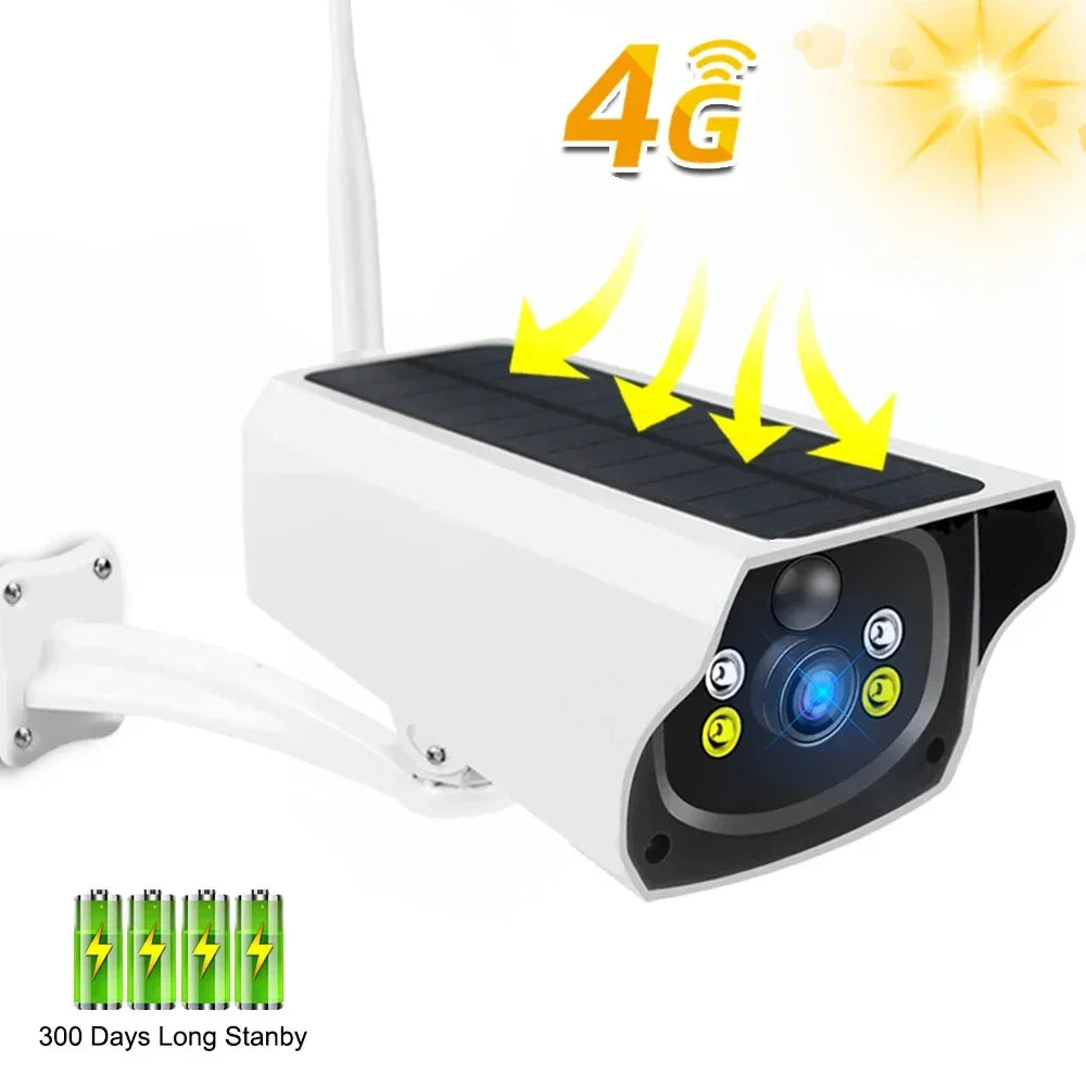 Cámara de seguridad solar 4G LTE 1080P – visión nocturna, batería y alarma PIR