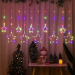Cortina de luces navideñas LED USB-C – reno, copo, estrella, campana y árbol