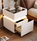 Mesa de noche inteligente con luz de sensor, carga inalámbrica y 3 cajones