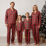 Pijamas familiares navideños a cuadros rojos – camisa y pantalón