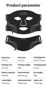 Máscara LED 7 colores con cuello – terapia de luz para cuidado facial