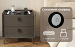 Mesa de noche inteligente con tapa de vidrio, carga inalámbrica, LED y USB