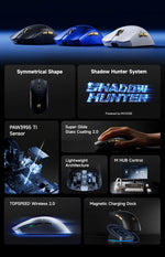 MCHOSE K7 V2 – mouse gamer inalámbrico PAW3955, 50K DPI, Dual 8K y base de carga