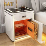 Mesa de noche inteligente con tapa de vidrio, huella, carga inalámbrica y LED